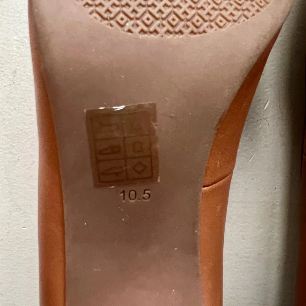 Tory Burch Janey Women 10.5 Tan Brown Leather Block Wood‎ Grain Heel Logo Pump